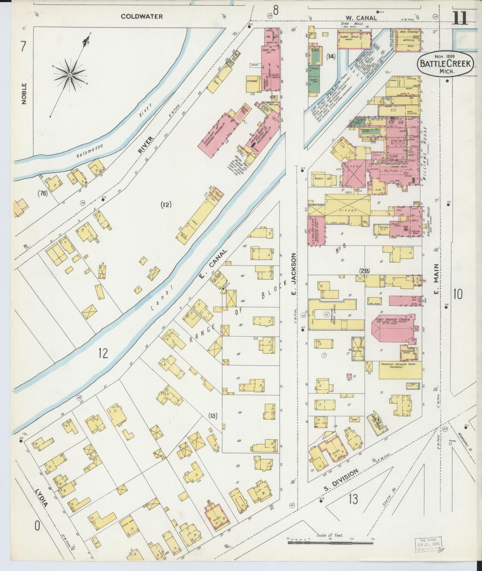 Sanborn Fire Insurance Map from Battle Creek, Calhoun County, Michigan (1899), Sheet #0011 - Complete Map Set gallery image, historic Sanborn map, vintage wall art, Michigan Michigan