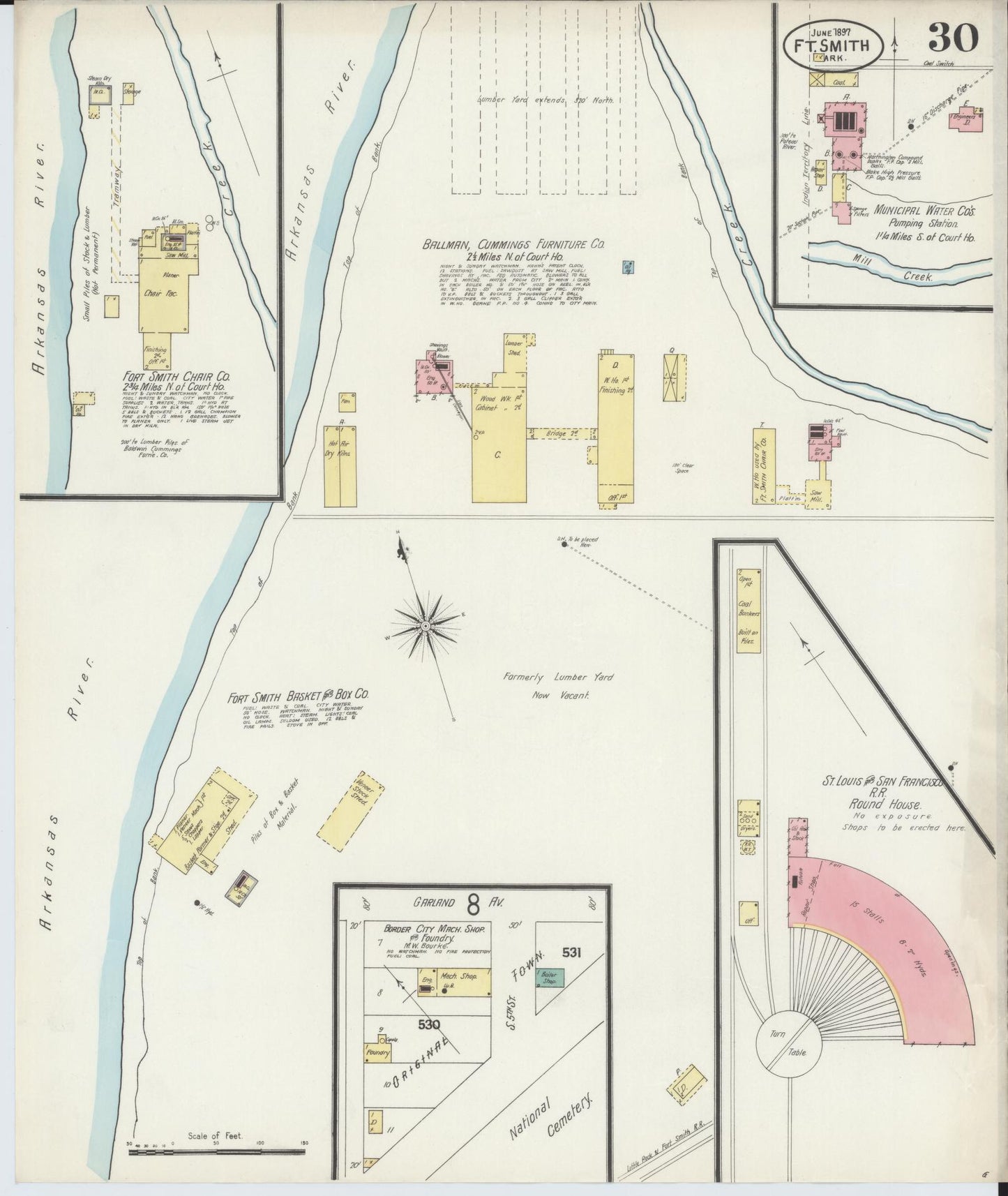 Sanborn Fire Insurance Map from Fort Smith, Sebastian County, Arkansas (1897), Sheet #0030 - Historic Sanborn Fire Insurance Map Print, vintage old map wall art, antique decor, genealogy gift, Arkansas Arkansas map
