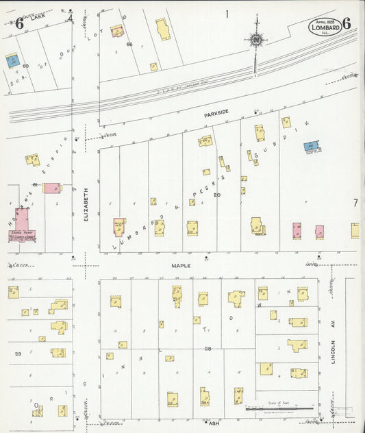 Sanborn Fire Insurance Map from Lombard, Du Page County, Illinois (1925), Sheet #0006 - Historic Sanborn Fire Insurance Map Print, vintage old map wall art, antique decor, genealogy gift, Illinois Illinois map