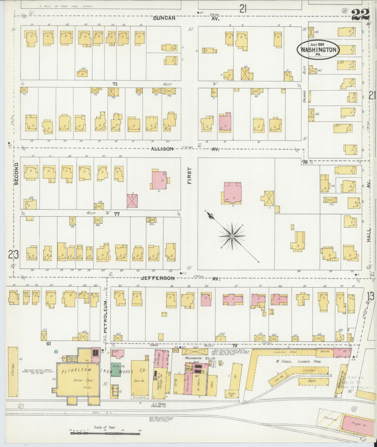 Sanborn Fire Insurance Map from Washington, Washington County, Pennsylvania (1904), Sheet #0022 - Historic Sanborn Fire Insurance Map Print, vintage old map wall art, antique decor, genealogy gift, Pennsylvania Pennsylvania map