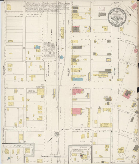 Sanborn Fire Insurance Map from Wickenburg, Maricopa County, Arizona (1915), Sheet #0001 - Historic Sanborn Fire Insurance Map Print, vintage old map wall art, antique decor, genealogy gift, Arizona Arizona map