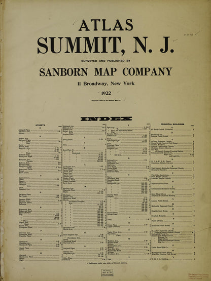 Sanborn Fire Insurance Map from Summit, Union County, New Jersey (1922), Sheet #0001 - Historic Sanborn Fire Insurance Map Print, vintage old map wall art, antique decor, genealogy gift, New Jersey New Jersey map