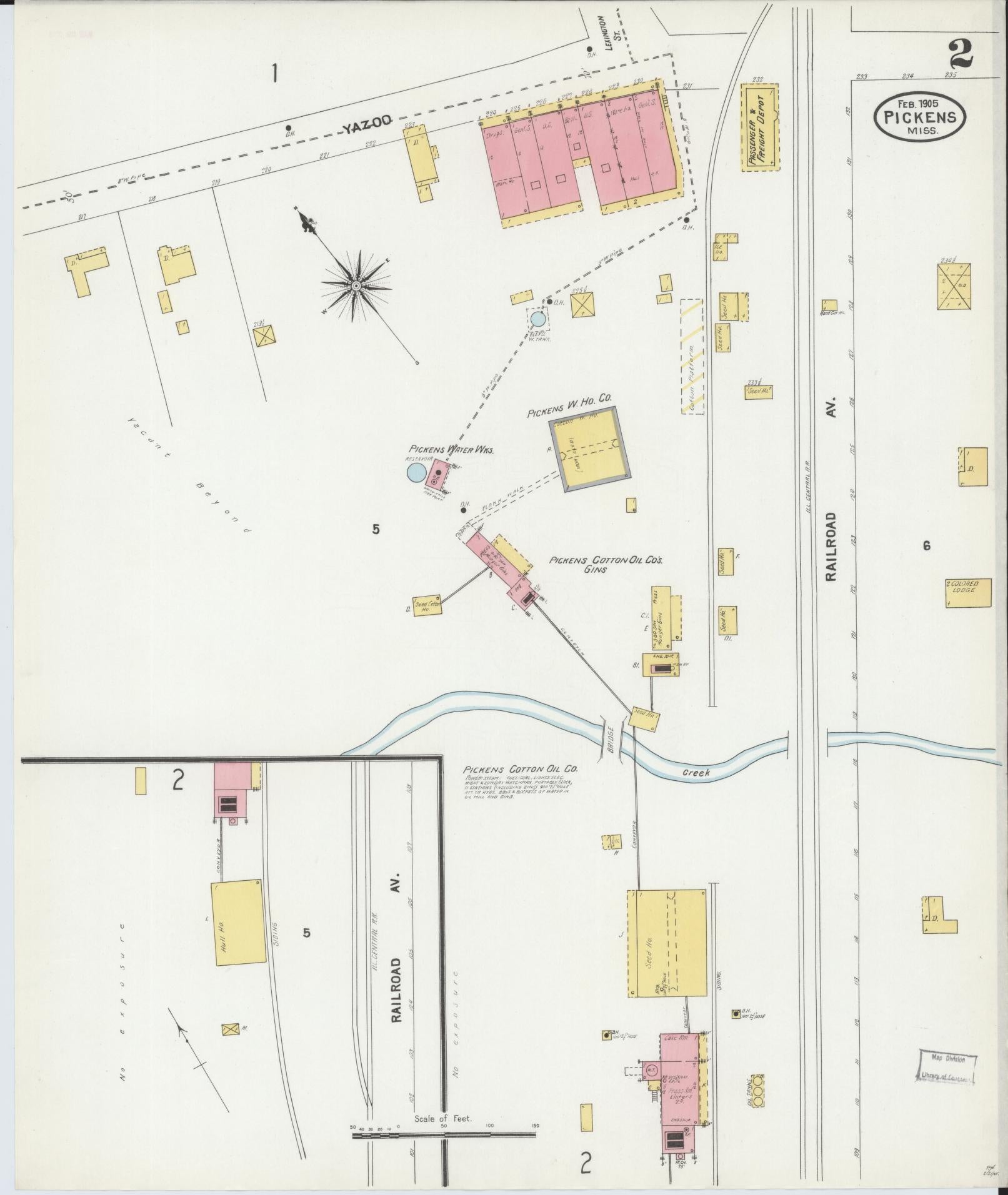 Sanborn Fire Insurance Map from Pickens, Holmes County, Mississippi (1905), Sheet #0002 - Historic Sanborn Fire Insurance Map Print, vintage old map wall art, antique decor, genealogy gift, Mississippi Mississippi map
