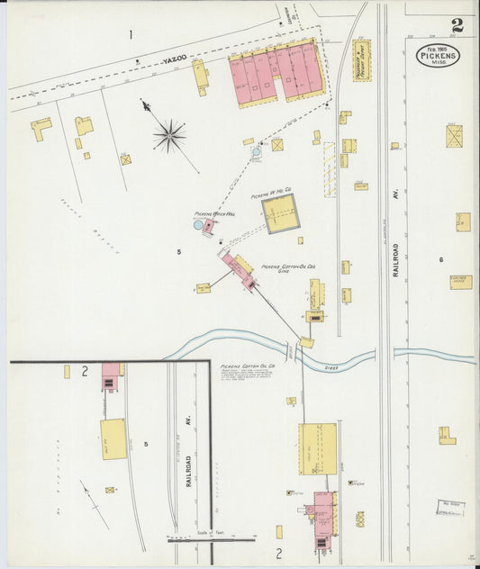 Sanborn Fire Insurance Map from Pickens, Holmes County, Mississippi (1905), Sheet #0002 - Historic Sanborn Fire Insurance Map Print, vintage old map wall art, antique decor, genealogy gift, Mississippi Mississippi map