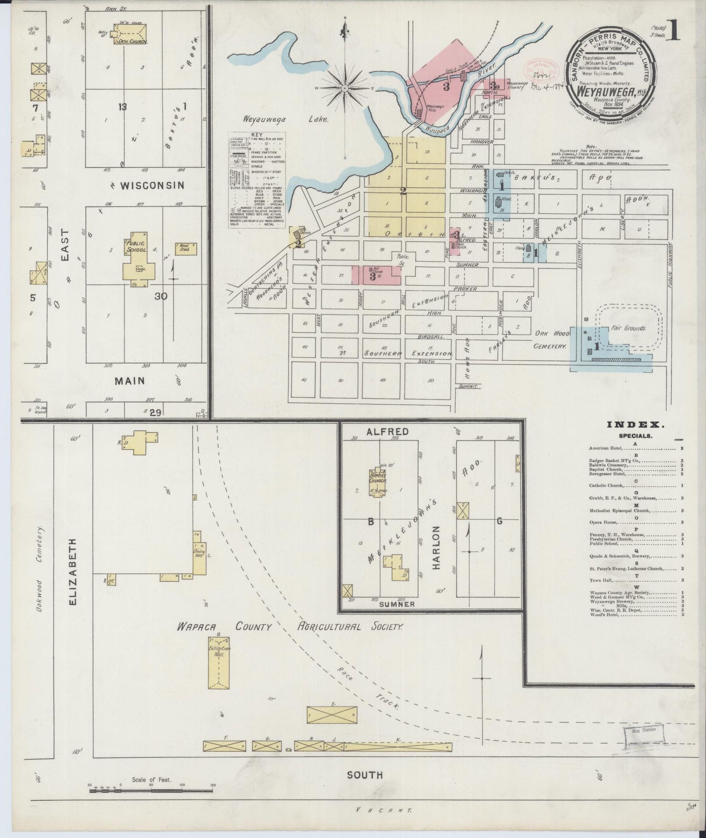 Sanborn Fire Insurance Map from Weyauwega, Waupaca County, Wisconsin (1894), Sheet #0001 - Historic Sanborn Fire Insurance Map Print, vintage old map wall art, antique decor, genealogy gift, Wisconsin Wisconsin map