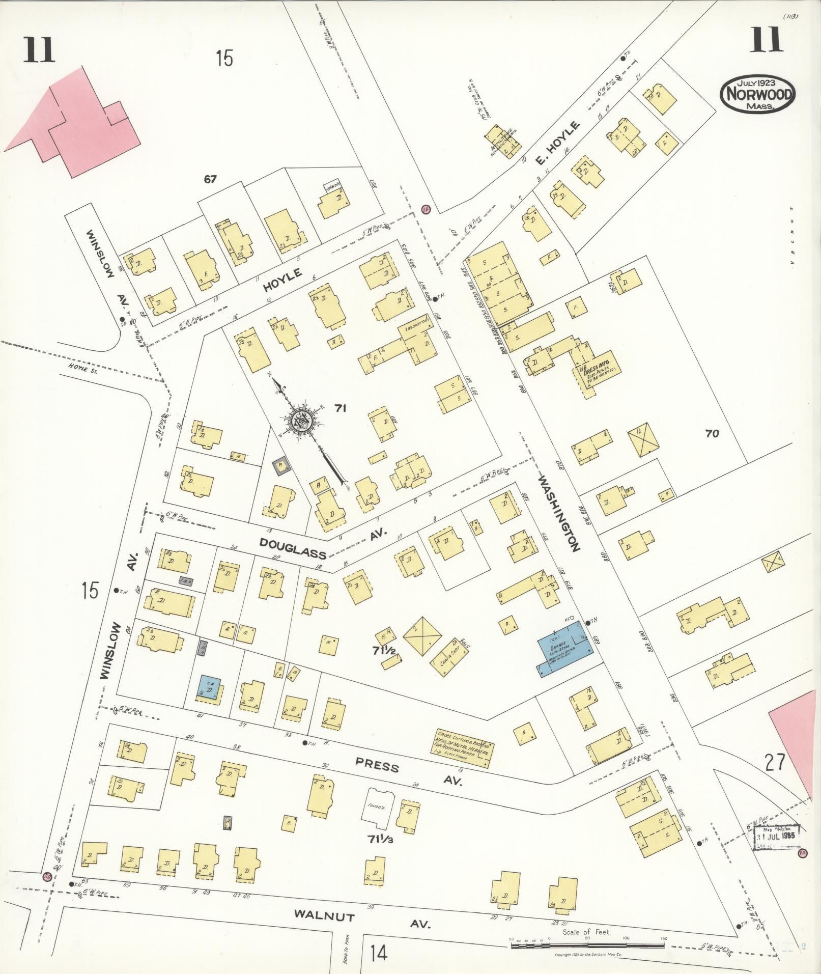 Sanborn Fire Insurance Map from Norwood, Norfolk County, Massachusetts (1923), Sheet #0011 - Historic Sanborn Fire Insurance Map Print, vintage old map wall art, antique decor, genealogy gift, Massachusetts Massachusetts map