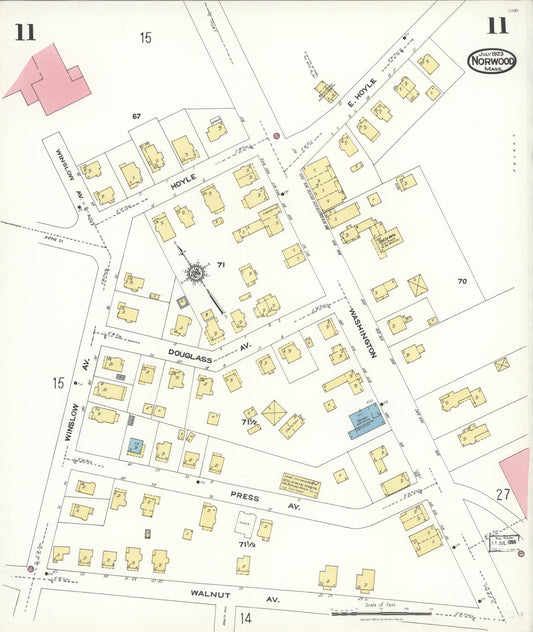 Sanborn Fire Insurance Map from Norwood, Norfolk County, Massachusetts (1923), Sheet #0011 - Historic Sanborn Fire Insurance Map Print, vintage old map wall art, antique decor, genealogy gift, Massachusetts Massachusetts map
