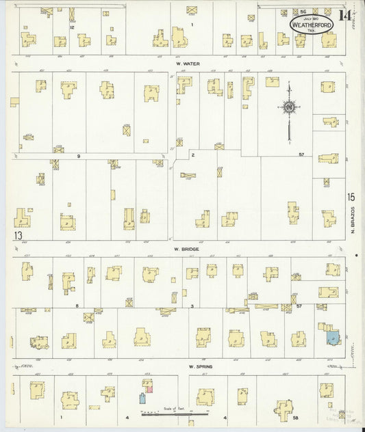 Sanborn Fire Insurance Map from Weatherford, Parker County, Texas (1910), Sheet #0014 - Historic Sanborn Fire Insurance Map Print, vintage old map wall art, antique decor, genealogy gift, Texas Texas map