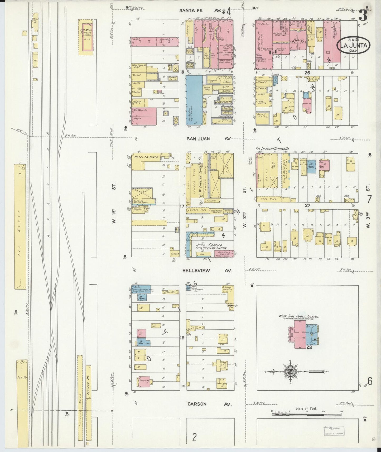 Sanborn Fire Insurance Map from La Junta, Otero County, Colorado (1911), Sheet #0003 - Historic Sanborn Fire Insurance Map Print, vintage old map wall art, antique decor, genealogy gift, Colorado Colorado map