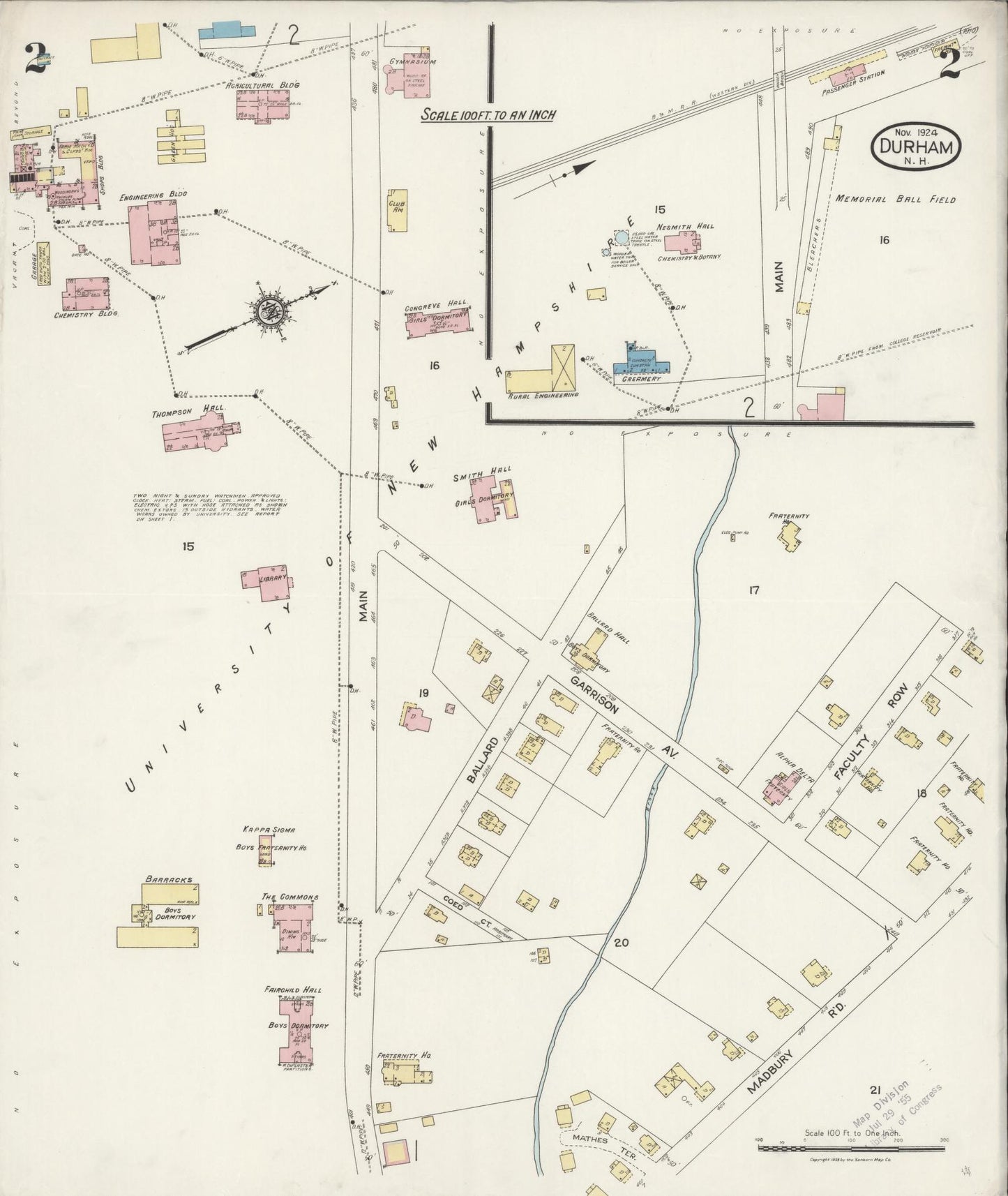 Sanborn Fire Insurance Map from Durham, Strafford County, New Hampshire (1924), Sheet #0002 - Historic Sanborn Fire Insurance Map Print, vintage old map wall art, antique decor, genealogy gift, New Hampshire New Hampshire map
