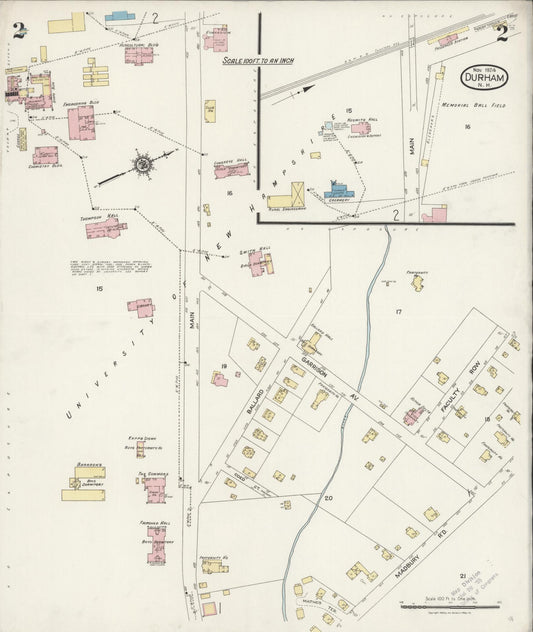Sanborn Fire Insurance Map from Durham, Strafford County, New Hampshire (1924), Sheet #0002 - Historic Sanborn Fire Insurance Map Print, vintage old map wall art, antique decor, genealogy gift, New Hampshire New Hampshire map