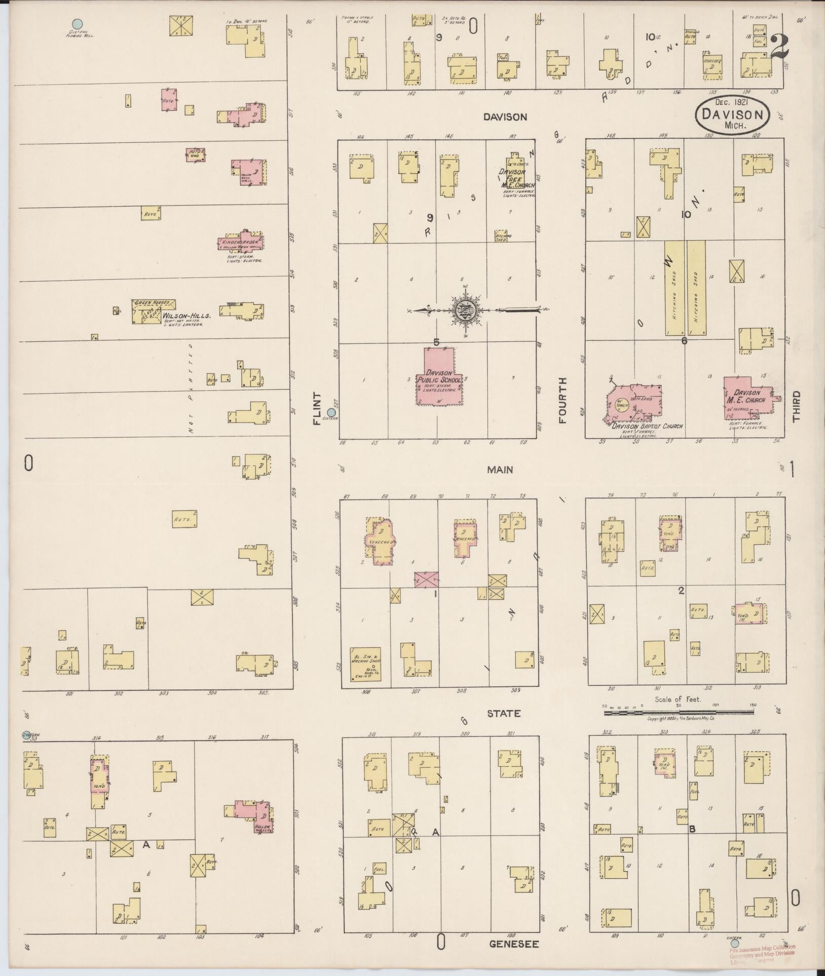 Sanborn Fire Insurance Map from Davison, Genesee County, Michigan (1921), Sheet #0002 - Historic Sanborn Fire Insurance Map Print, vintage old map wall art, antique decor, genealogy gift, Michigan Michigan map