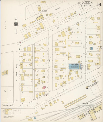 Sanborn Fire Insurance Map from Casper, Natrona County, Wyoming (1918), Sheet #0014 - Complete Map Set gallery image, historic Sanborn map, vintage wall art, Wyoming Wyoming
