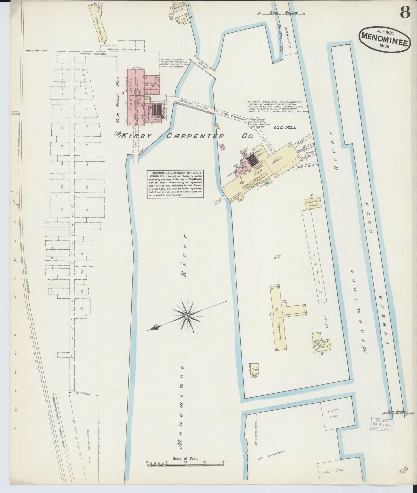 Sanborn Fire Insurance Map from Menominee, Menominee County, Michigan (1884), Sheet #0008 - Complete Map Set gallery image, historic Sanborn map, vintage wall art, Michigan Michigan