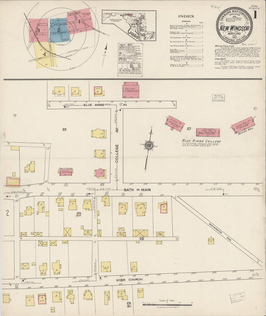 Sanborn Fire Insurance Map from New Windsor, Carroll County, Maryland (1922), Sheet #0001 - Historic Sanborn Fire Insurance Map Print, vintage old map wall art, antique decor, genealogy gift, Maryland Maryland map