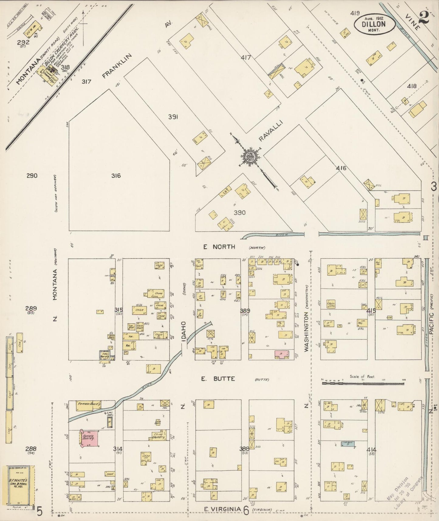 Sanborn Fire Insurance Map from Dillon, Beaverhead County, Montana (1912), Sheet #0002 - Historic Sanborn Fire Insurance Map Print, vintage old map wall art, antique decor, genealogy gift, Montana Montana map