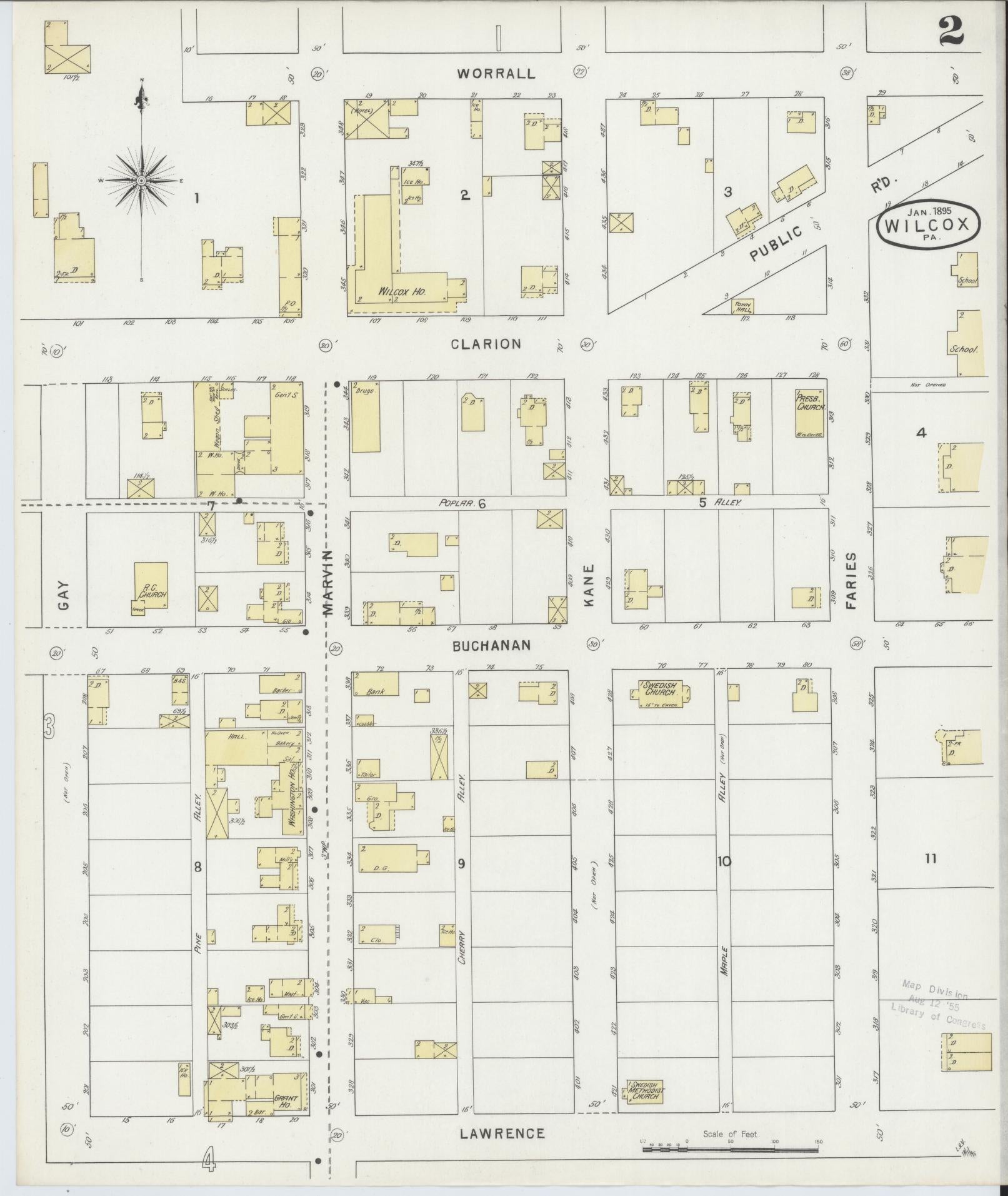 Sanborn Fire Insurance Map from Wilcox, Elk County, Pennsylvania (1895), Sheet #0002 - Complete Map Set gallery image, historic Sanborn map, vintage wall art, Pennsylvania Pennsylvania