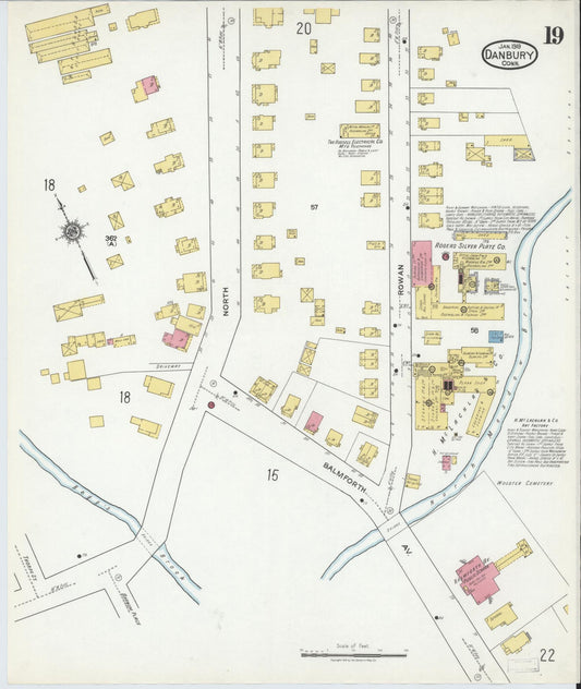 Sanborn Fire Insurance Map from Danbury, Fairfield County, Connecticut (1919), Sheet #0019 - Historic Sanborn Fire Insurance Map Print, vintage old map wall art, antique decor, genealogy gift, Connecticut Connecticut map
