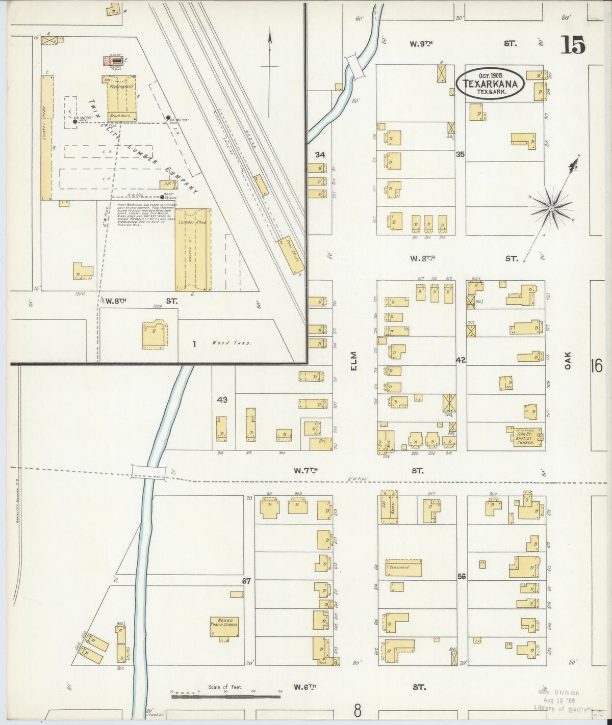 Sanborn Fire Insurance Map from Texarkana, Bowie County, Texas (1905), Sheet #0015 - Historic Sanborn Fire Insurance Map Print, vintage old map wall art, antique decor, genealogy gift, Texas Texas map