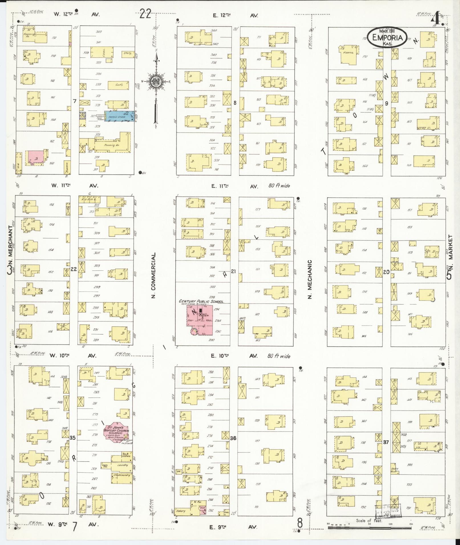 Sanborn Fire Insurance Map from Emporia, Lyon County, Kansas (1911), Sheet #0004 - Complete Map Set gallery image, historic Sanborn map, vintage wall art, Kansas Kansas