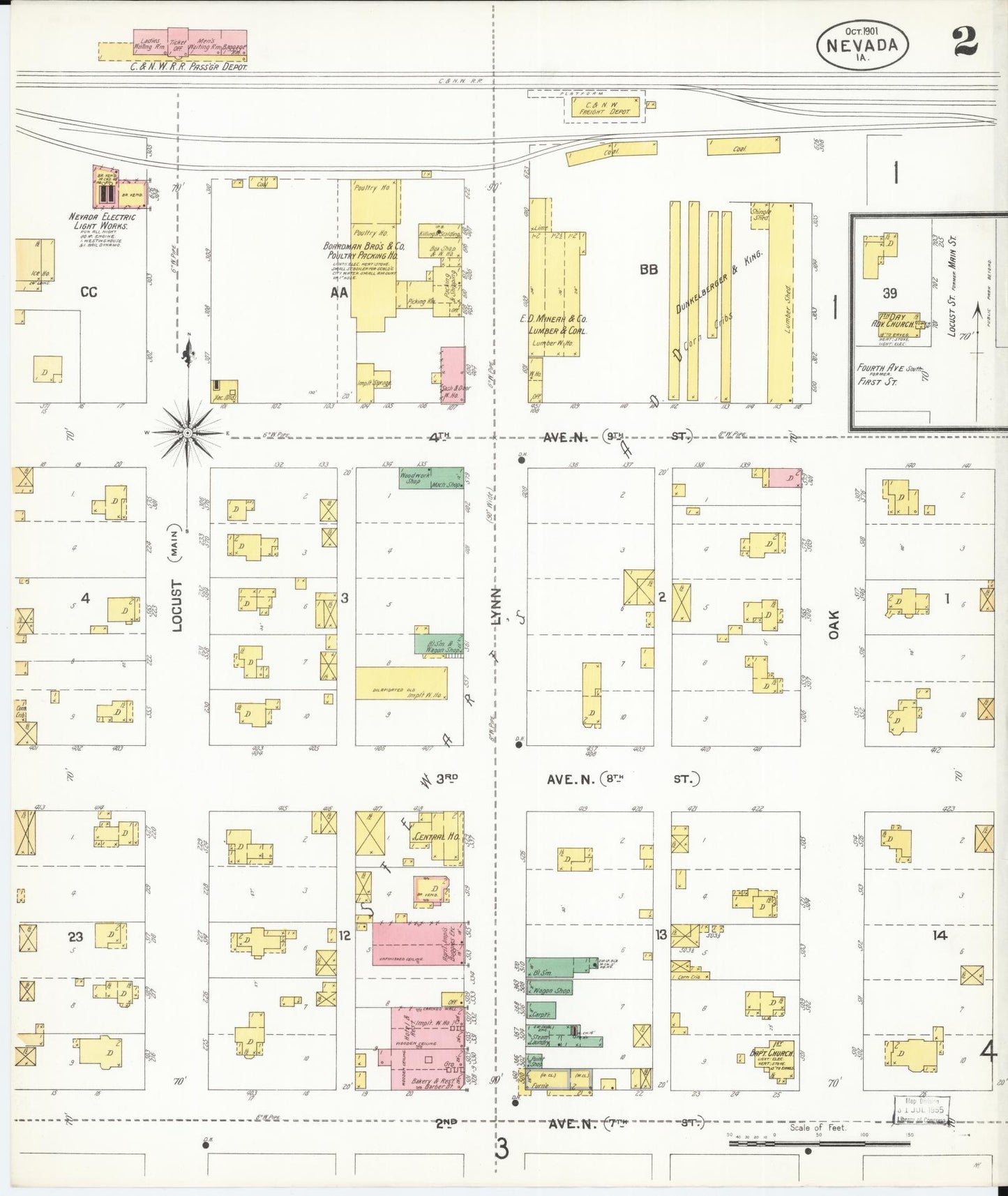 Sanborn Fire Insurance Map from Nevada, Story County, Iowa (1901), Sheet #0002 - Historic Sanborn Fire Insurance Map Print, vintage old map wall art, antique decor, genealogy gift, Nevada Nevada map