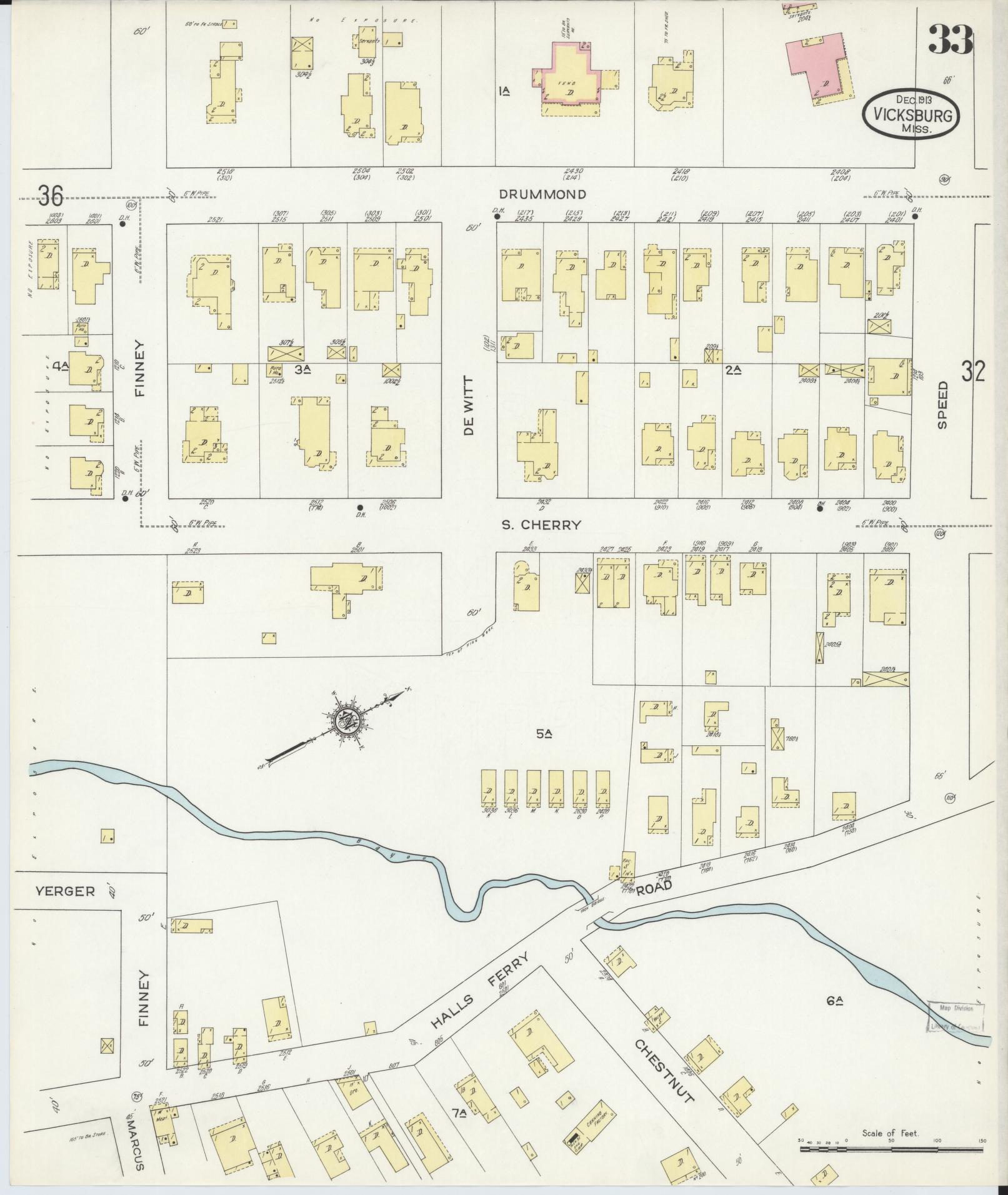 Sanborn Fire Insurance Map from Vicksburg, Warren County, Mississippi (1913), Sheet #0033 - Complete Map Set gallery image, historic Sanborn map, vintage wall art, Mississippi Mississippi