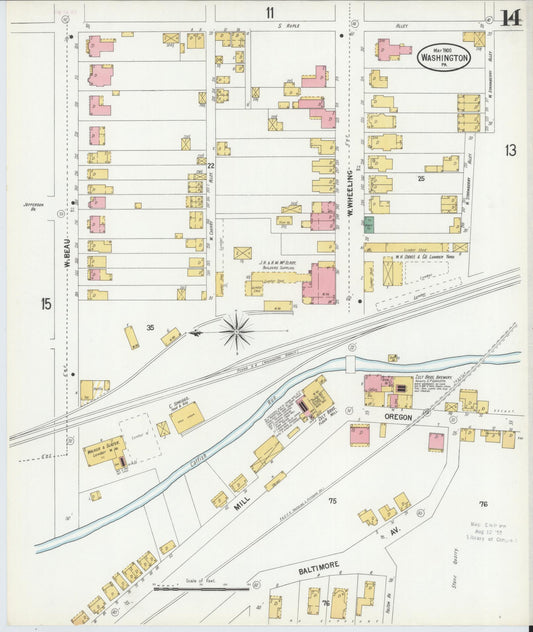 Sanborn Fire Insurance Map from Washington, Washington County, Pennsylvania (1900), Sheet #0014 - Historic Sanborn Fire Insurance Map Print, vintage old map wall art, antique decor, genealogy gift, Sanborn Fire Insurance Map from Washington Washington map