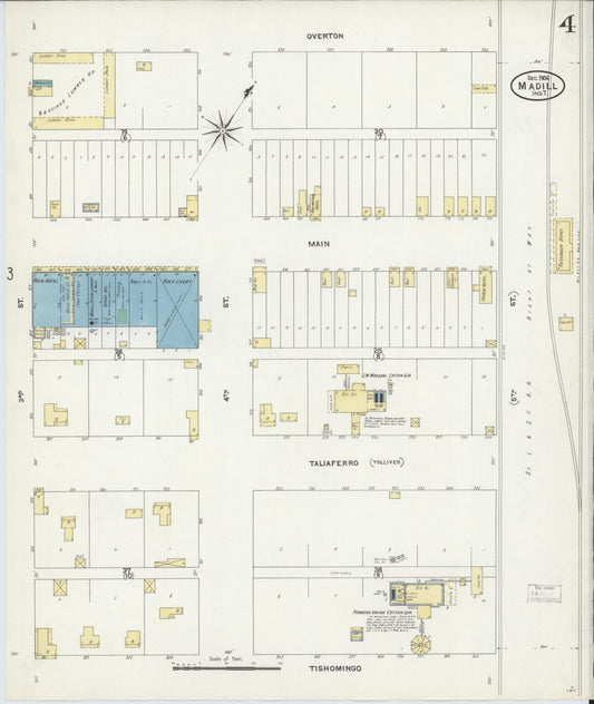 Sanborn Fire Insurance Map from Madill, Marshall County, Oklahoma (1906), Sheet #0004 - Historic Sanborn Fire Insurance Map Print, vintage old map wall art, antique decor, genealogy gift, Oklahoma Oklahoma map