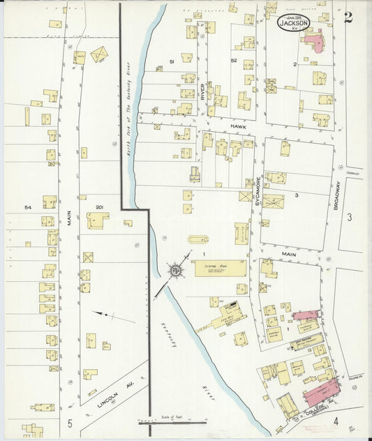 Sanborn Fire Insurance Map from Jackson, Breathitt County, Kentucky (1914), Sheet #0002 - Historic Sanborn Fire Insurance Map Print, vintage old map wall art, antique decor, genealogy gift, Kentucky Kentucky map