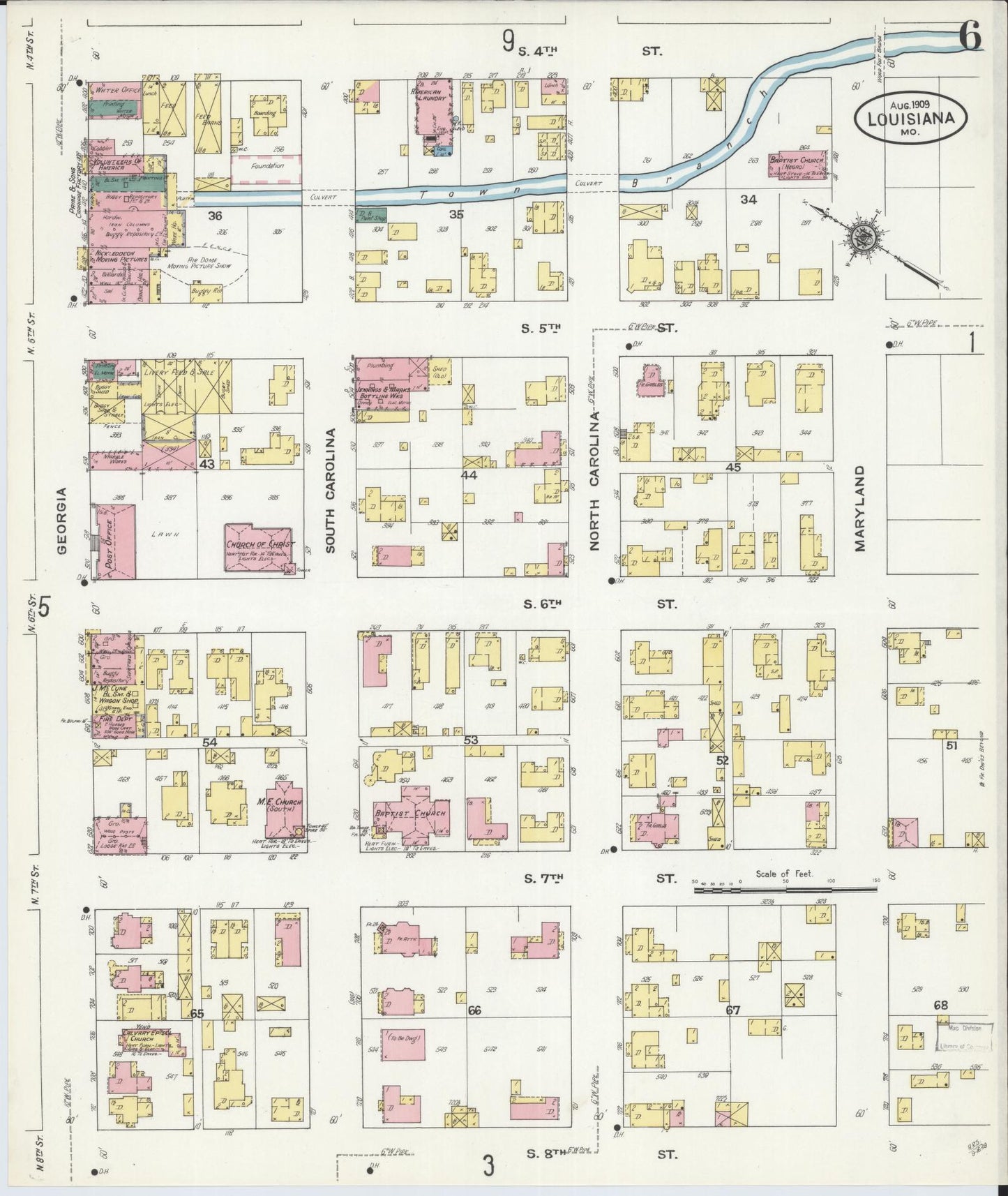 Sanborn Fire Insurance Map from Louisiana, Pike County, Missouri (1909), Sheet #0006 - Complete Map Set gallery image, historic Sanborn map, vintage wall art, Missouri Missouri