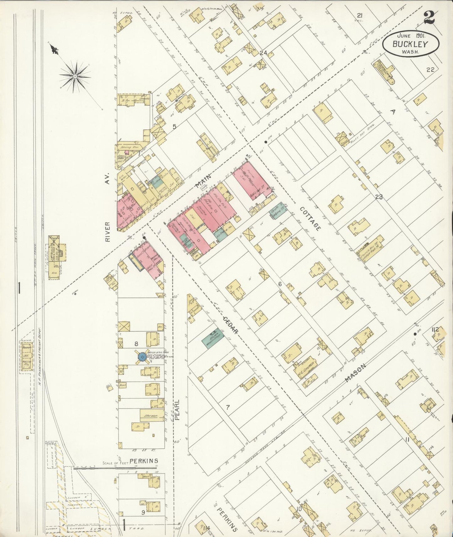 Sanborn Fire Insurance Map from Buckley, Pierce County, Washington (1901), Sheet #0002 - Complete Map Set gallery image, historic Sanborn map, vintage wall art, Washington Washington
