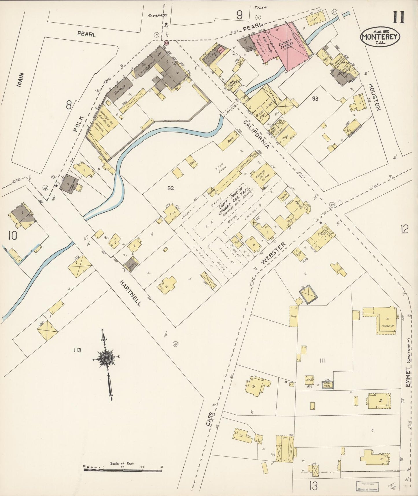 Sanborn Fire Insurance Map from Monterey, Monterey County, California (1912), Sheet #0011 - Complete Map Set gallery image, historic Sanborn map, vintage wall art, California California