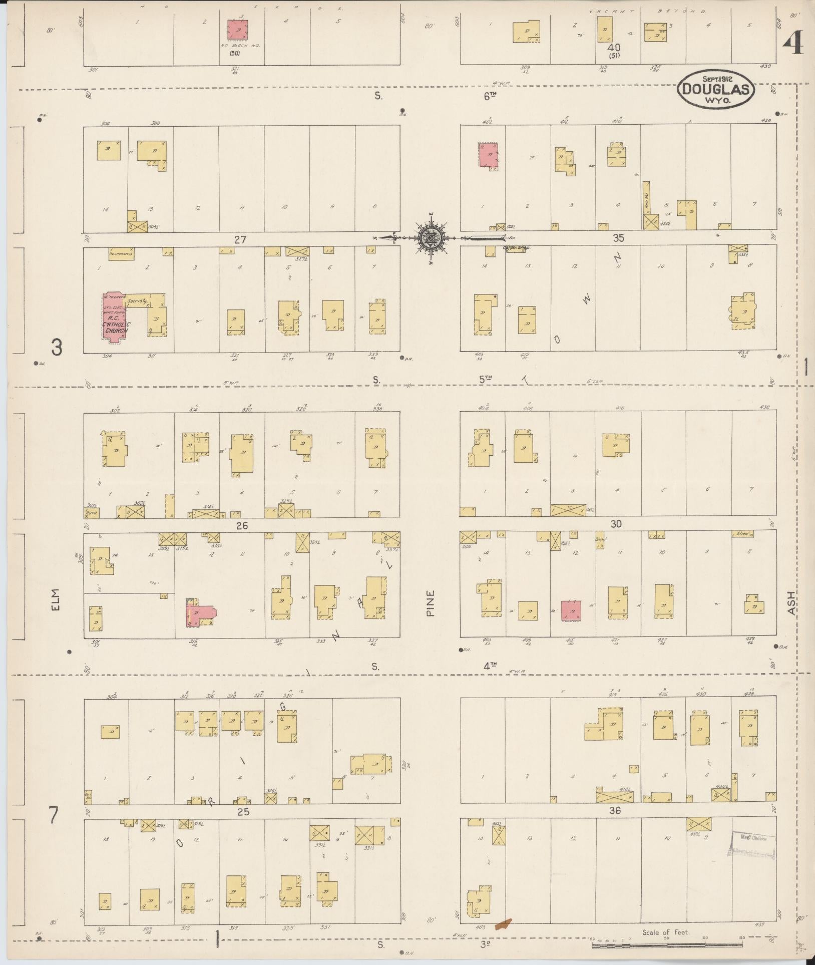 Sanborn Fire Insurance Map from Douglas, Converse County, Wyoming (1912), Sheet #0004 - Historic Sanborn Fire Insurance Map Print, vintage old map wall art, antique decor, genealogy gift, Wyoming Wyoming map