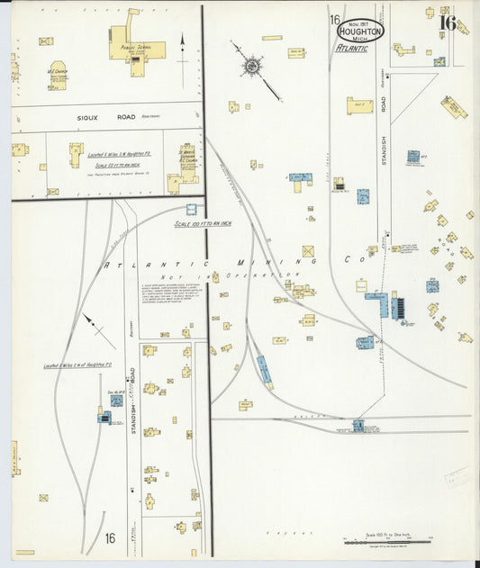 Sanborn Fire Insurance Map from Houghton, Houghton County, Michigan (1917), Sheet #0016 - Historic Sanborn Fire Insurance Map Print, vintage old map wall art, antique decor, genealogy gift, Michigan Michigan map