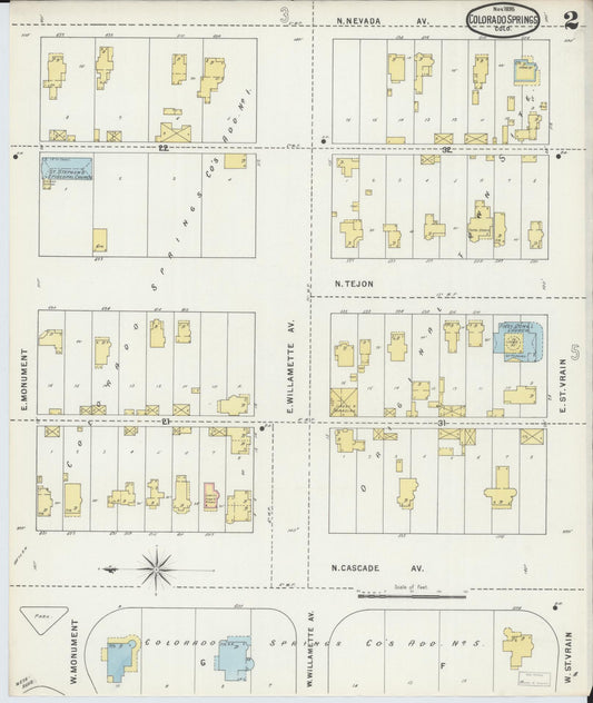 Sanborn Fire Insurance Map from Colorado Springs, El Paso County, Colorado (1895), Sheet #0002 - Historic Sanborn Fire Insurance Map Print, vintage old map wall art, antique decor, genealogy gift, Colorado Colorado map