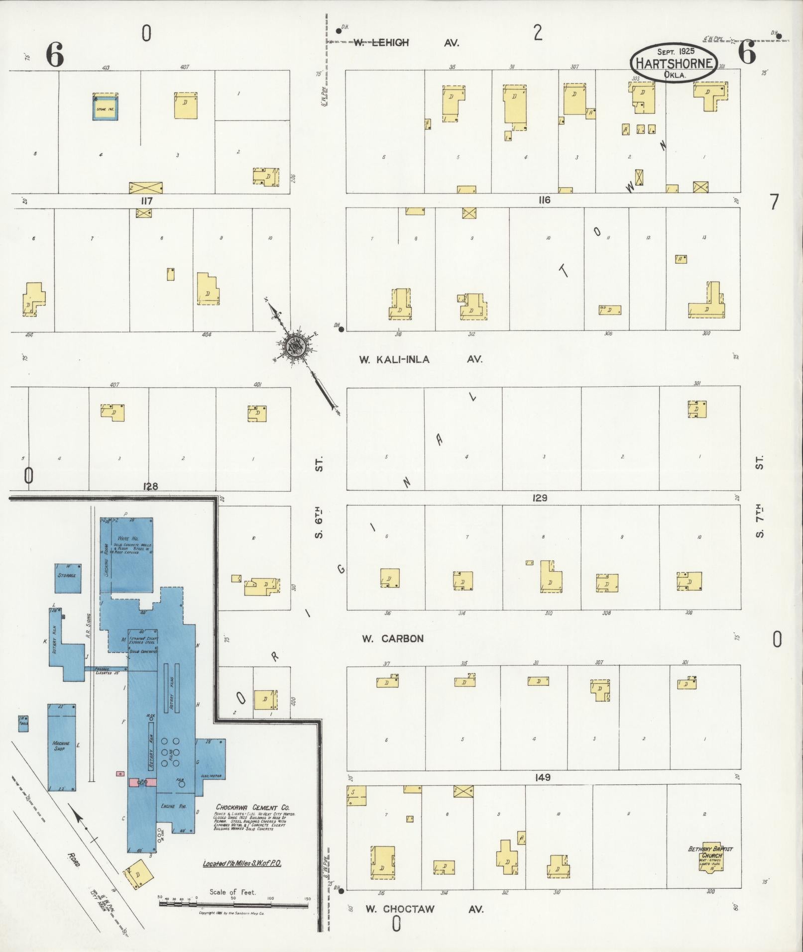 Sanborn Fire Insurance Map from Hartshorne, Pittsburg County, Oklahoma (1925), Sheet #0006 - Historic Sanborn Fire Insurance Map Print, vintage old map wall art, antique decor, genealogy gift, Oklahoma Oklahoma map