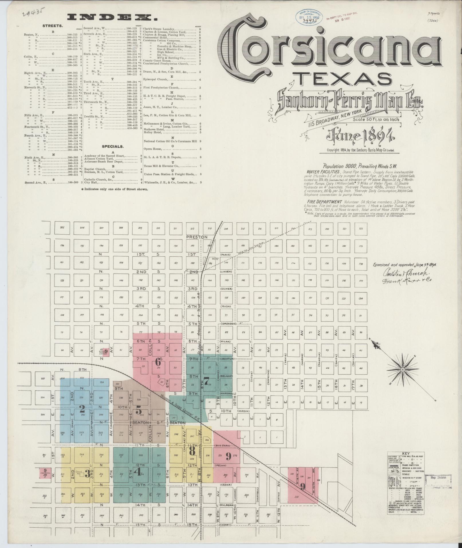 Sanborn Fire Insurance Map from Corsicana, Navarro County, Texas. (1894) – Historic Sanborn Fire Insurance Map Print