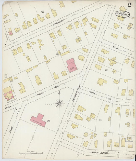 Sanborn Fire Insurance Map from Waverly, Tioga County, New York (1893), Sheet #0002 - Historic Sanborn Fire Insurance Map Print, vintage old map wall art, antique decor, genealogy gift, New York New York map