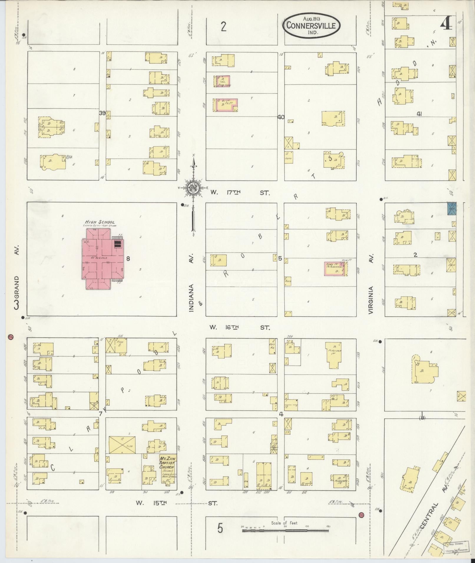 Sanborn Fire Insurance Map from Connersville, Fayette County, Indiana (1913), Sheet #0004 - Complete Map Set gallery image, historic Sanborn map, vintage wall art, Indiana Indiana