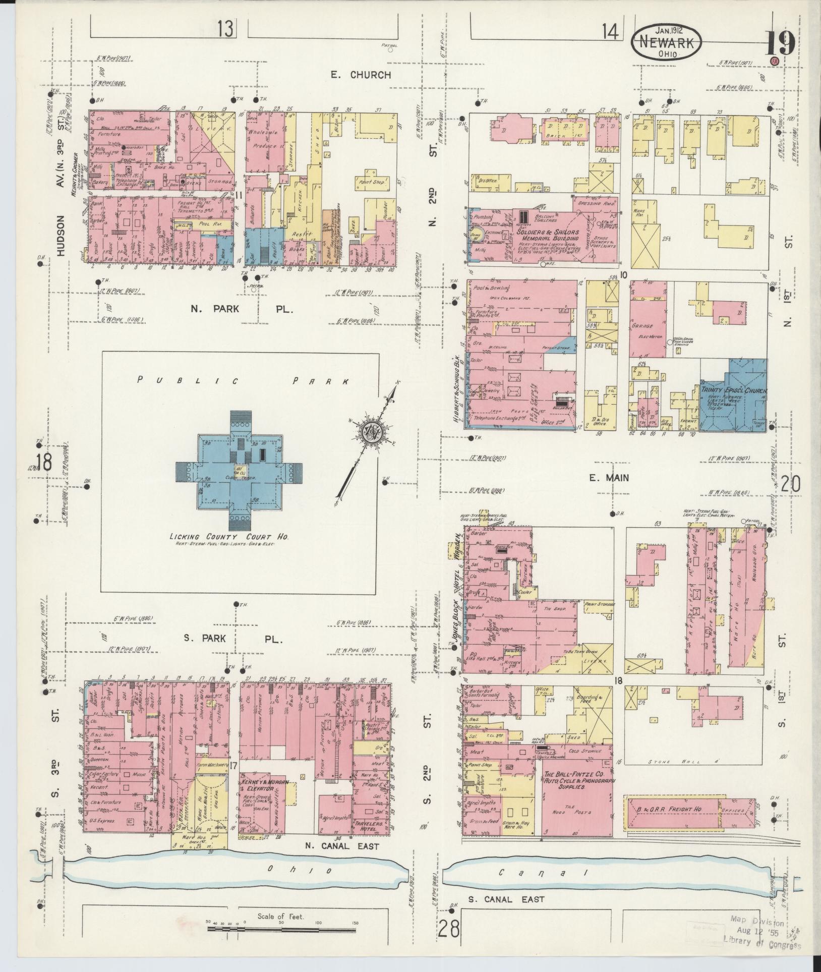 Sanborn Fire Insurance Map from Newark, Licking County, Ohio (1912), Sheet #0019 - Complete Map Set gallery image, historic Sanborn map, vintage wall art, Ohio Ohio