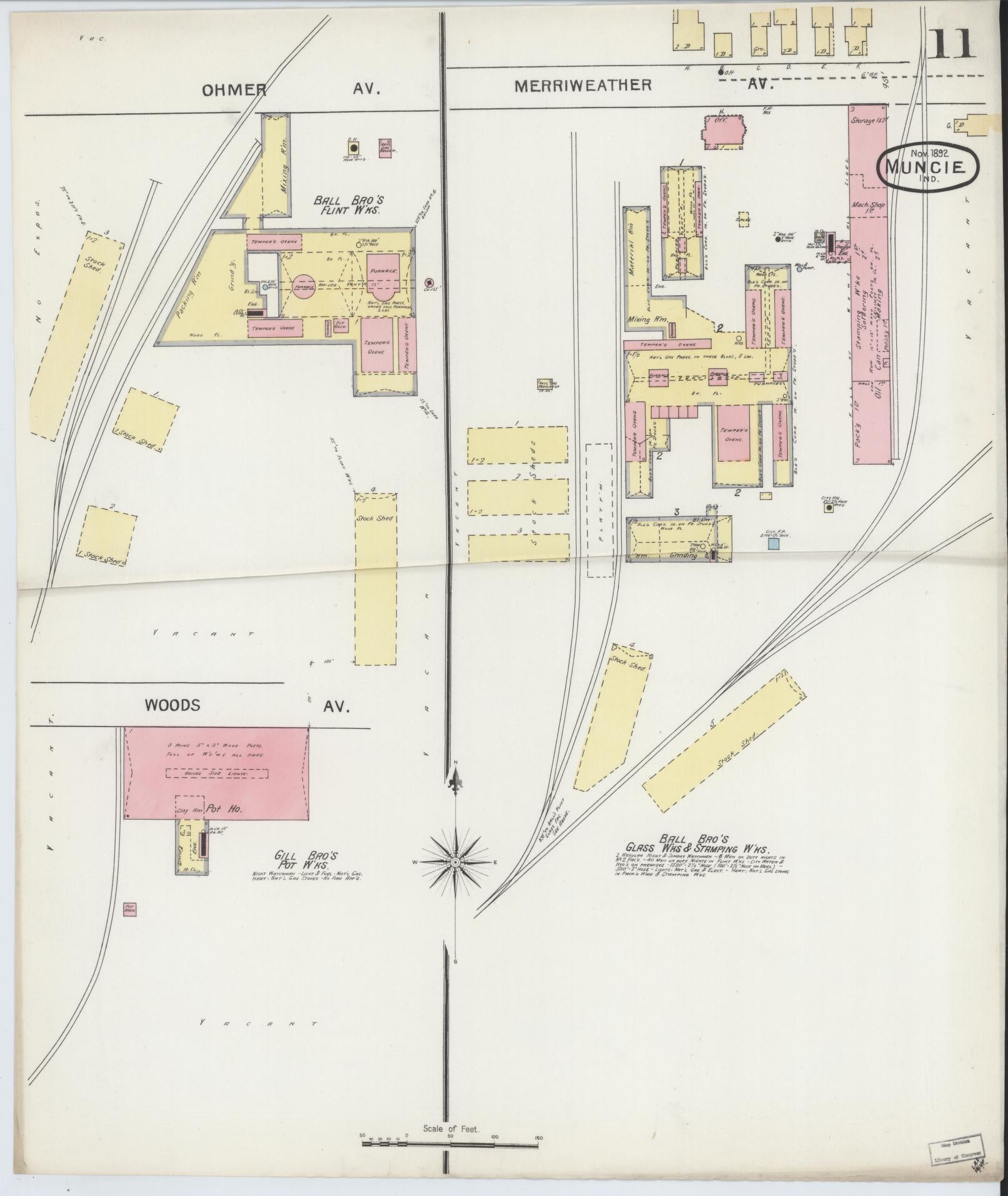 Sanborn Fire Insurance Map from Muncie, Delaware County, Indiana (1892), Sheet #0011 - Complete Map Set gallery image, historic Sanborn map, vintage wall art, Muncie Delaware