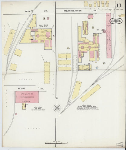 Sanborn Fire Insurance Map from Muncie, Delaware County, Indiana (1892), Sheet #0011 - Complete Map Set gallery image, historic Sanborn map, vintage wall art, Muncie Delaware