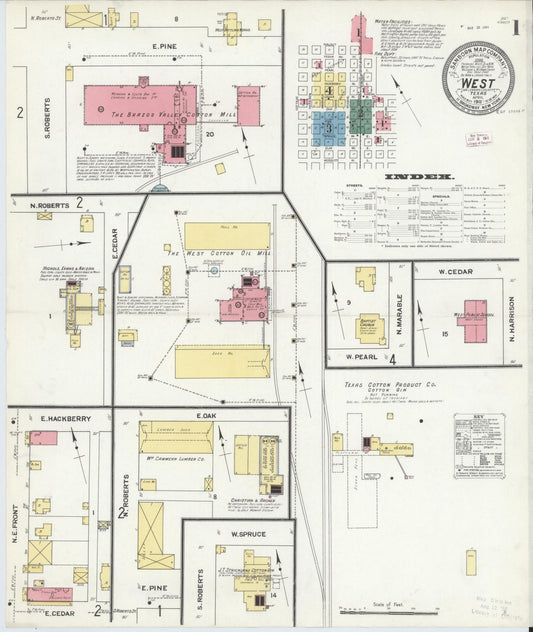 Sanborn Fire Insurance Map from West, McLennan County, Texas (1911), Sheet #0001 - Historic Sanborn Fire Insurance Map Print, vintage old map wall art, antique decor, genealogy gift, Texas Texas map