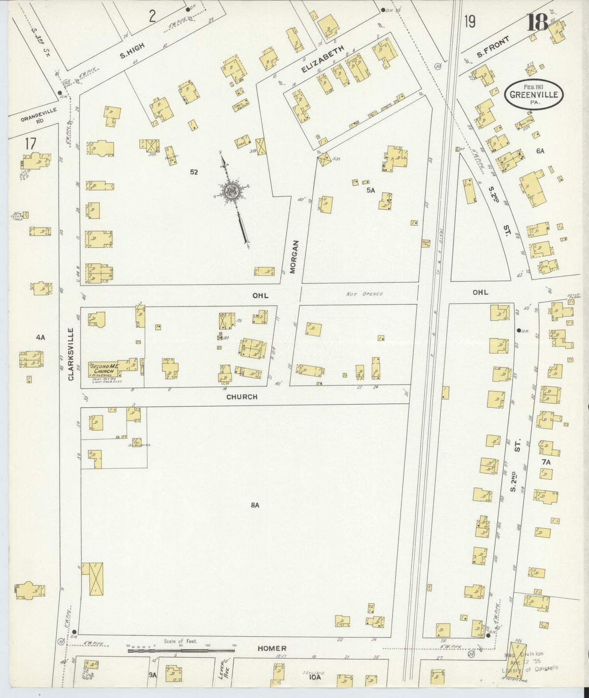 Sanborn Fire Insurance Map from Greenville, Mercer County, Pennsylvania (1911), Sheet #0018 - Historic Sanborn Fire Insurance Map Print, vintage old map wall art, antique decor, genealogy gift, Pennsylvania Pennsylvania map