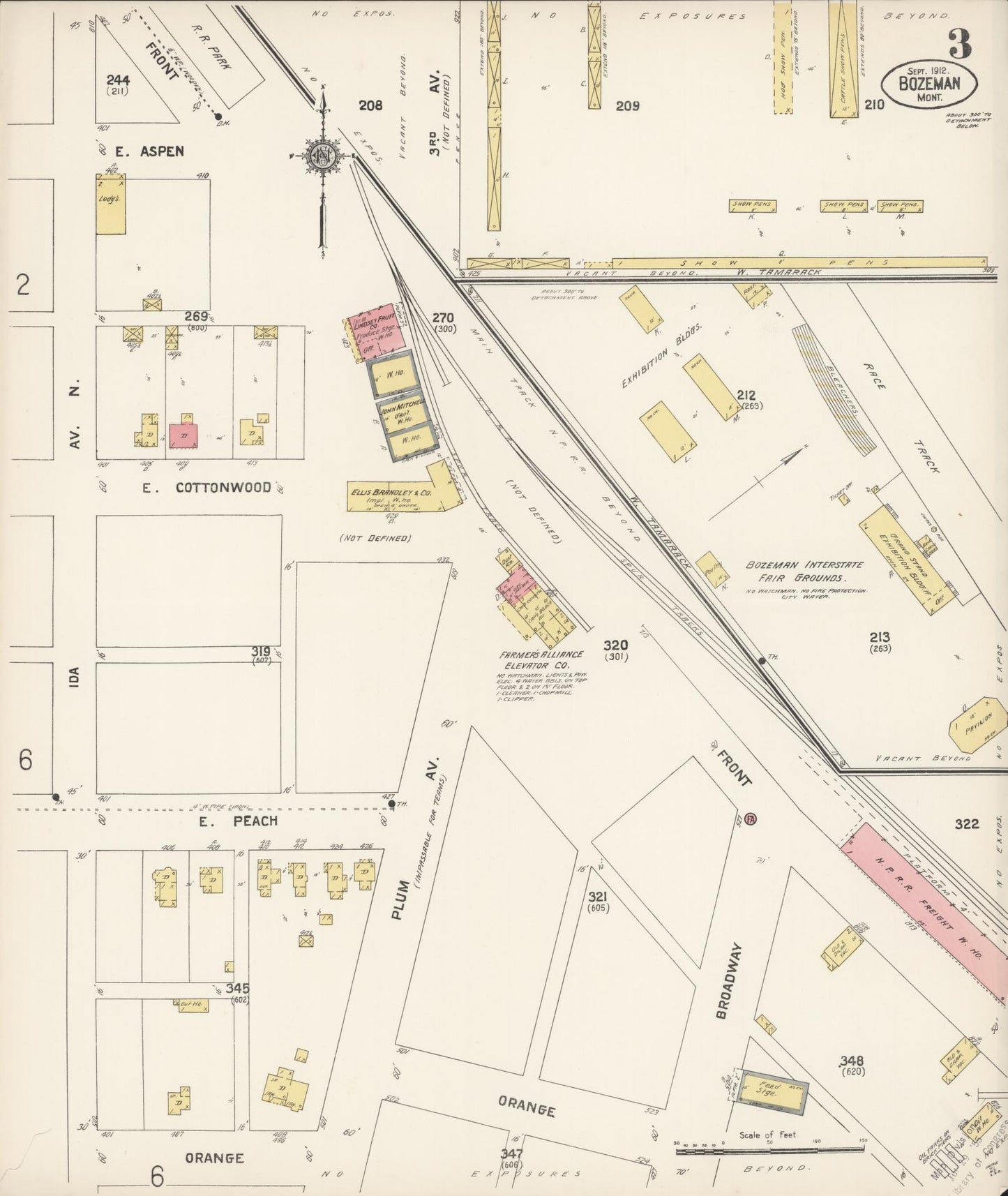 Sanborn Fire Insurance Map from Bozeman, Gallatin County, Montana (1912), Sheet #0003 - Historic Sanborn Fire Insurance Map Print, vintage old map wall art, antique decor, genealogy gift, Montana Montana map