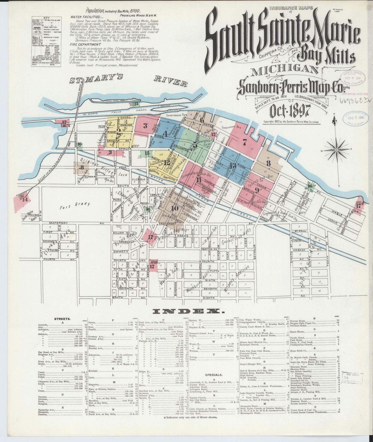 Sanborn Fire Insurance Map from Sault Sainte Marie, Chippewa County, Michigan (1897), Sheet #0001 - Complete Map Set gallery image, historic Sanborn map, vintage wall art, Michigan Michigan