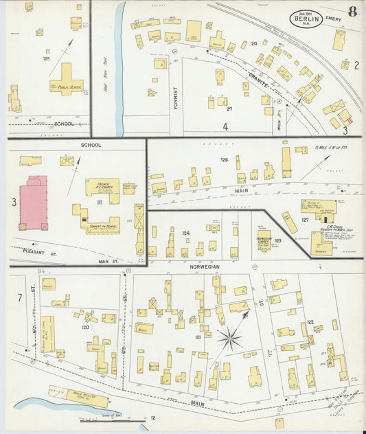 Sanborn Fire Insurance Map from Berlin, Coos County, New Hampshire (1901), Sheet #0008 - Historic Sanborn Fire Insurance Map Print, vintage old map wall art, antique decor, genealogy gift, New Hampshire New Hampshire map