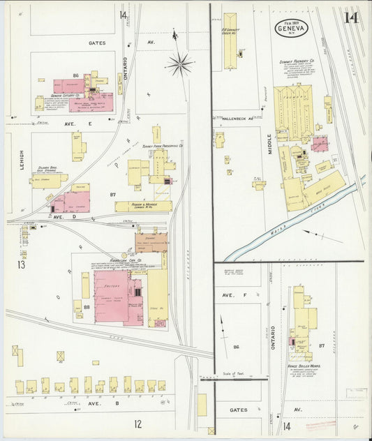 Sanborn Fire Insurance Map from Geneva, Ontario County, New York (1909), Sheet #0014 - Historic Sanborn Fire Insurance Map Print, vintage old map wall art, antique decor, genealogy gift, New York New York map
