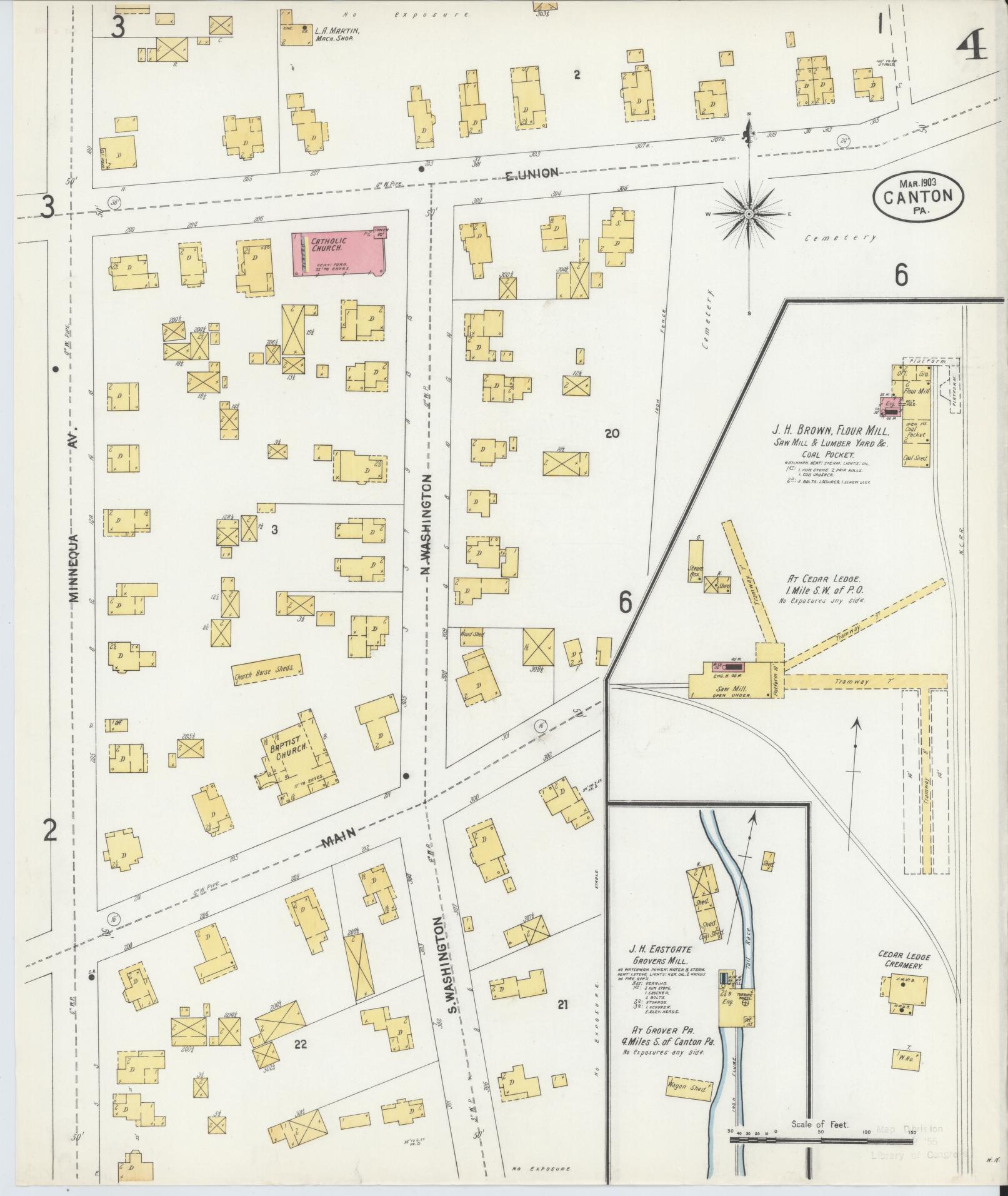 Sanborn Fire Insurance Map from Canton, Bradford County, Pennsylvania (1903), Sheet #0004 - Historic Sanborn Fire Insurance Map Print, vintage old map wall art, antique decor, genealogy gift, Pennsylvania Pennsylvania map