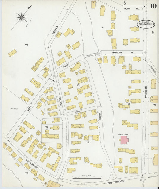 Sanborn Fire Insurance Map from Bellows Falls, Windham County, Vermont (1901), Sheet #0010 - Historic Sanborn Fire Insurance Map Print, vintage old map wall art, antique decor, genealogy gift, Vermont Vermont map